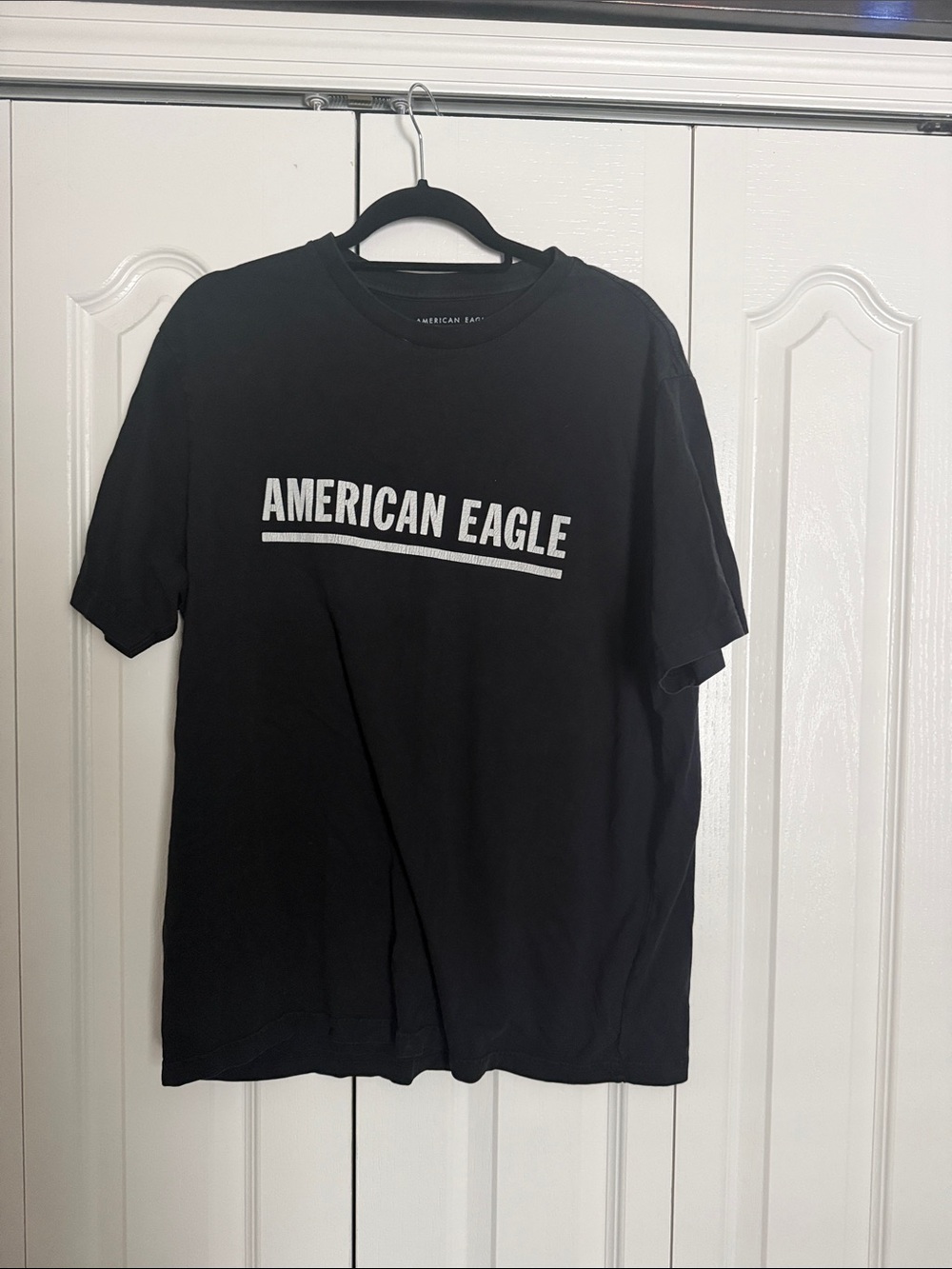 American Eagle Outfitters Black Crewneck Tee with White Logo